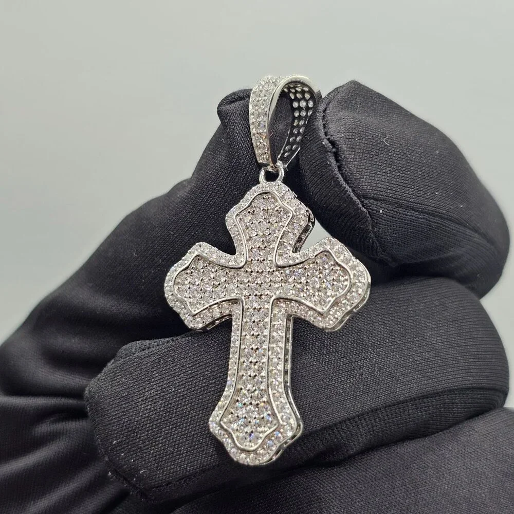 Sterling Silver 925 Rhodium Plated Cross Clear CZ Pendant